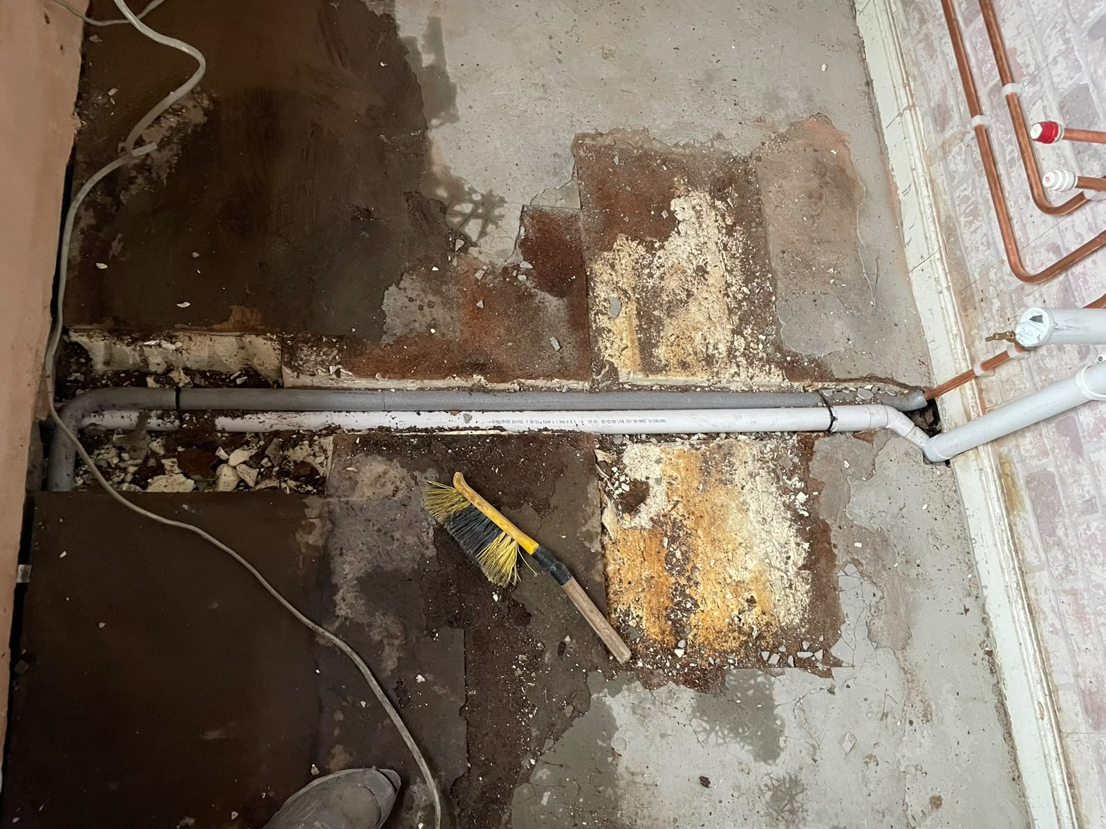 New copper gas pipe repair under the kitchen floor before the floor went back down